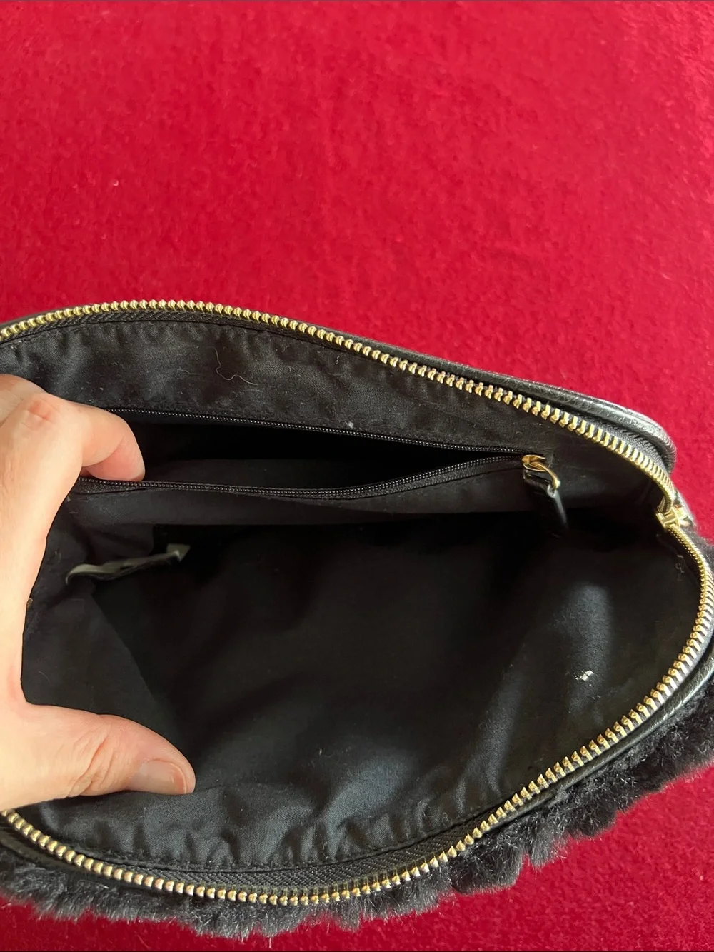 Banana Republic Black Faux Fur bag with Gold Zipper